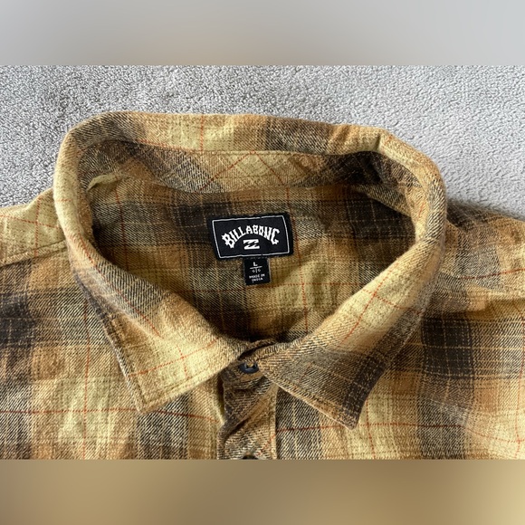 Billabong Flannel Shirt Mens L Brown Earth Tones Plaid Button Long Sleeve Beach - Picture 5 of 13